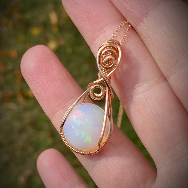 Natural Opal in 14k Rose Gold Fill Wire Wrapped Pendant