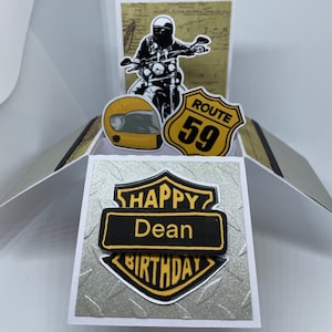 Personalised Motorbike Pop Up Birthday Card: Handmade Biker Gift