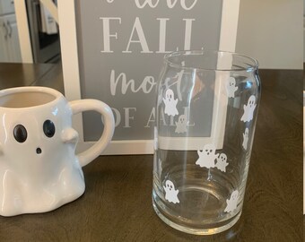 Verre de canette de bière Ghost / Verre de café glacé Ghost / Verre de canette de bière / Verre de café glacé / Verre d’automne / Boisson d’automne / Halloween