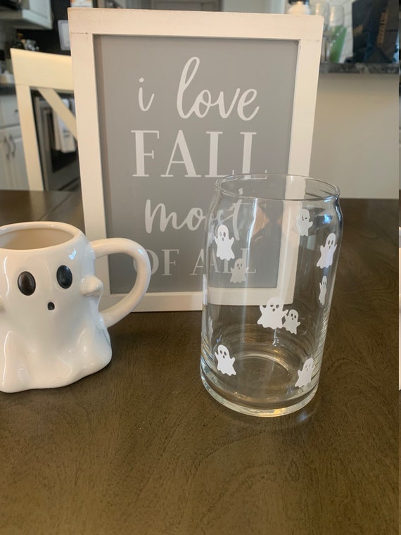 Ghost Beer Can Glass / Ghost Iced Coffee Glass / Ghost Glass / Beer Can Glass / Iced Coffee Glass / Fall Glass / Fall Drinkware / Halloween