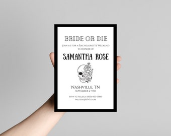 Bride or Die Bachelorette Invitation / Bachelorette Theme / Bride or Die Weekend Bach / Bachelorette Invite / Weekend Itinerary