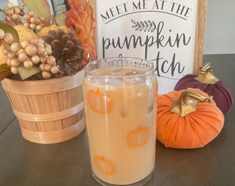 Pumpkin Beer Can Glass / Pumpkin Iced Coffee Glass / Pumpkin Glass / Beer Can Glass / Iced Coffee Glass / Pumpkin Glass / Pumpkin Drinkware