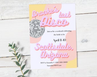 Bachelorette Invite / Last Disco Theme / Canva Template Invitation / Bachelorette Party Invite / Scottsdale Bachelorette Weekend Invite