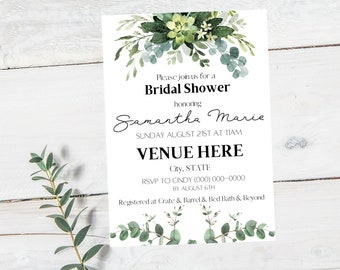 Bridal Shower Invitation / Eucalyptus Invite / Greenery / Wedding Shower / Customizable Template for Bridal Shower Invitations / Wedding