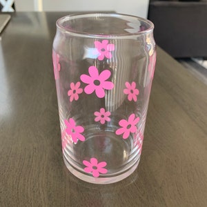 Daisy Beer Can Glass / Daisy Iced Coffee Glass / Daisy Glass / Beer Can Glass / Iced Coffee Glass / Flower Glass / Flower Cup / Daisy Cup