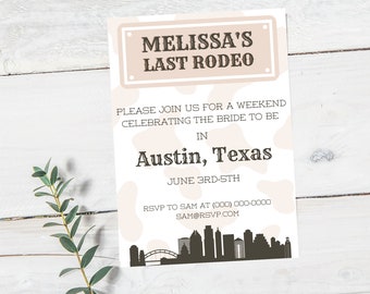 Bachelorette Invite / Last Rodeo Theme / Canva Template Invitation / Bachelorette Party Invite / Austin Bachelorette Weekend Invite