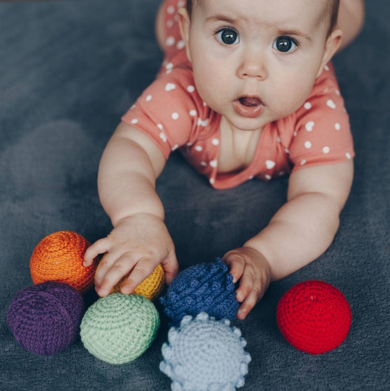 Montessori tactile balls/ Montessori sensory balls/ Crochet sensory ball/ Waldorf educational toy/ Rainbow textured ball/ Tactile toy image 7