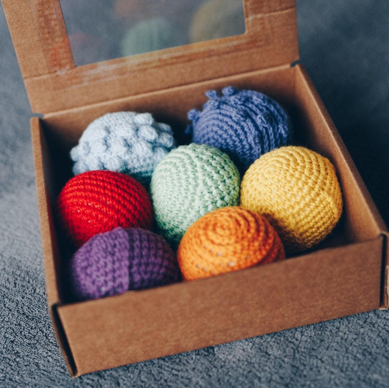 Montessori tactile balls/ Montessori sensory balls/ Crochet sensory ball/ Waldorf educational toy/ Rainbow textured ball/ Tactile toy image 3