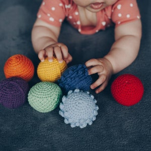 Montessori tactile balls/ Montessori sensory balls/ Crochet sensory ball/ Waldorf educational toy/ Rainbow textured ball/ Tactile toy image 5