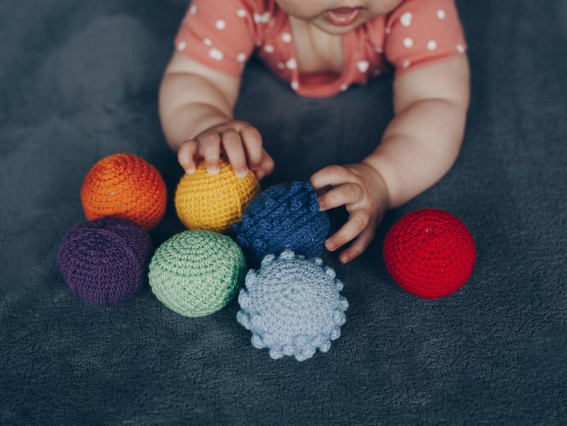 Montessori tactile balls/ Montessori sensory balls/ Crochet sensory ball/ Waldorf educational toy/ Rainbow textured ball/ Tactile toy image 5