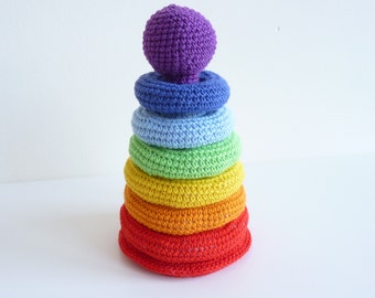 Montessori color sorting pyramid/ Montessori rainbow stacking toy/ Crochet Waldorf/ Crochet Ring stacking pyramid/ Crochet color sorting toy