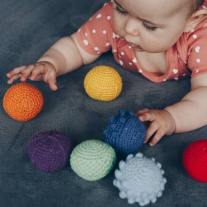 Montessori tactile balls/ Montessori sensory balls/ Crochet sensory ball/ Waldorf educational toy/ Rainbow textured ball/ Tactile toy image 2