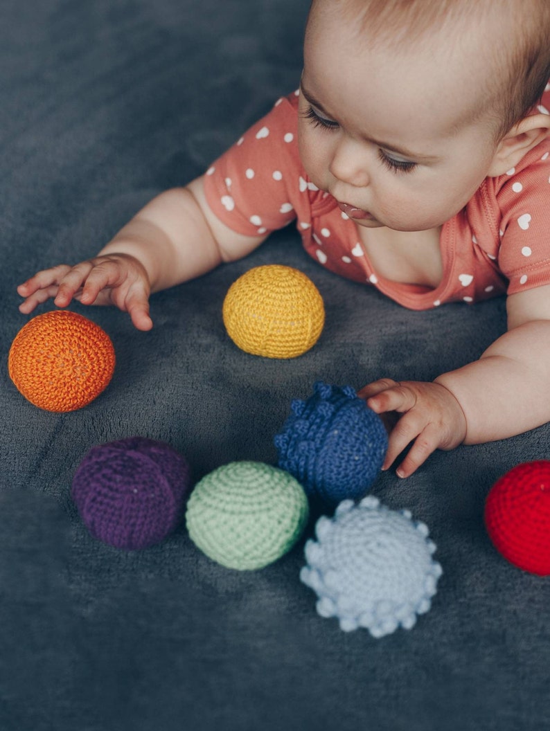 Montessori tactile balls/ Montessori sensory balls/ Crochet sensory ball/ Waldorf educational toy/ Rainbow textured ball/ Tactile toy image 2