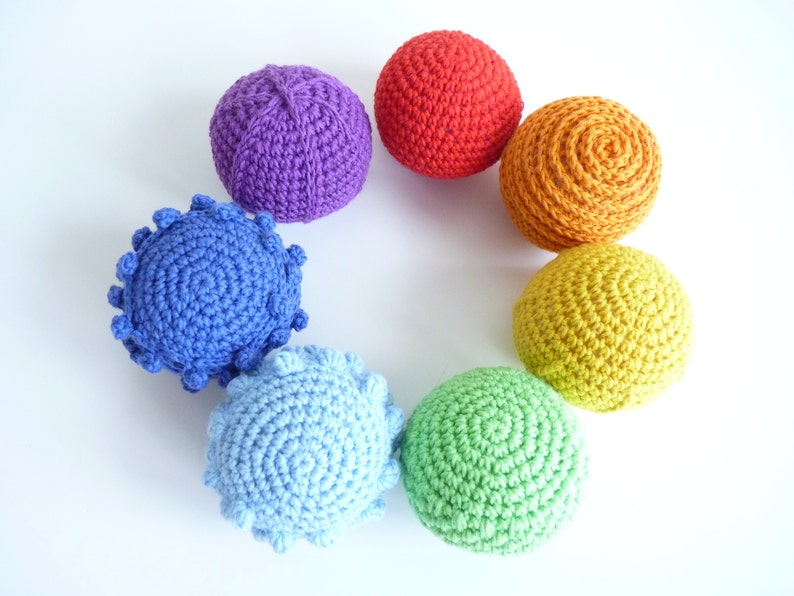 Montessori tactile balls/ Montessori sensory balls/ Crochet sensory ball/ Waldorf educational toy/ Rainbow textured ball/ Tactile toy image 1