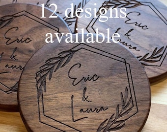 Sous-verres en bois personnalisés/sous-verres gravés/sous-verres en bois personnalisés/cadeau de mariage/pendaison de crémaillère/ensemble de sous-verres/gravure laser