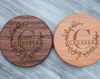 Custom wooden personalized coasters gift set for her | engraved housewarming gift | Engagement Custom Gift | Wedding | Mother's day gift