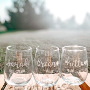 Personalized wine Glass / Engraved Glass / wine glasses / Stemless wine glass / Monogram wine Glass / wedding gifts / bridesmaid gifts image 4