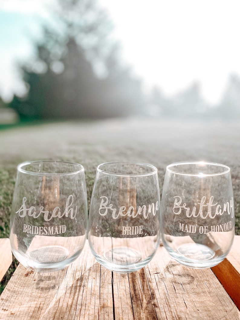 Personalized wine Glass / Engraved Glass / wine glasses / Stemless wine glass / Monogram wine Glass / wedding gifts / bridesmaid gifts image 4