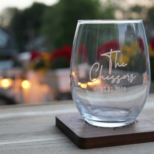Personalized wine Glass / Engraved Glass / wine glasses / Stemless wine glass / Monogram wine Glass / wedding gifts / bridesmaid gifts image 1