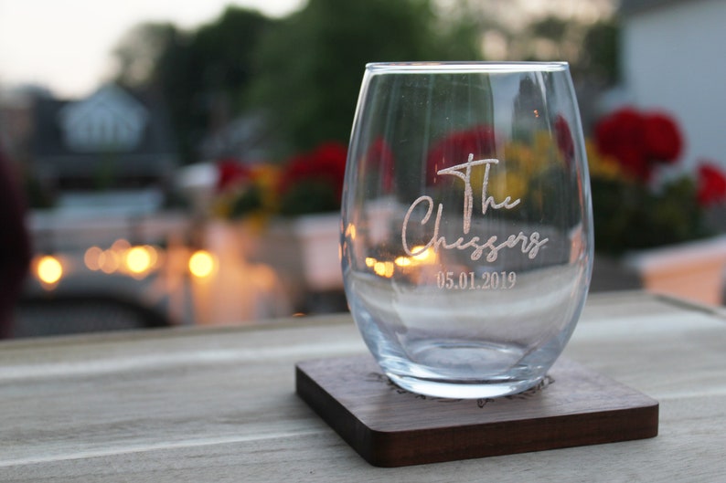 Personalized wine Glass / Engraved Glass / wine glasses / Stemless wine glass / Monogram wine Glass / wedding gifts / bridesmaid gifts image 1