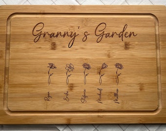Custom Mother’s Day gift cutting board, birth month flower charcuterie board gift, personalized cutting board, custom gift grandma, flowers