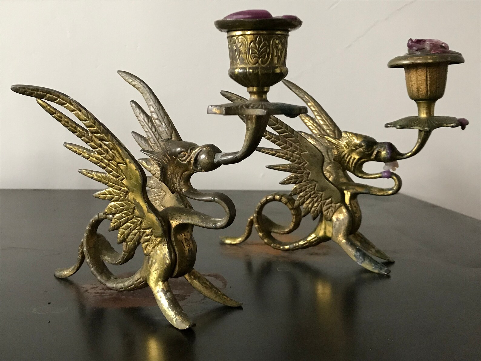 Vintage Brass Dragon Candle Holder/griffin Candlestick Holder Etsy