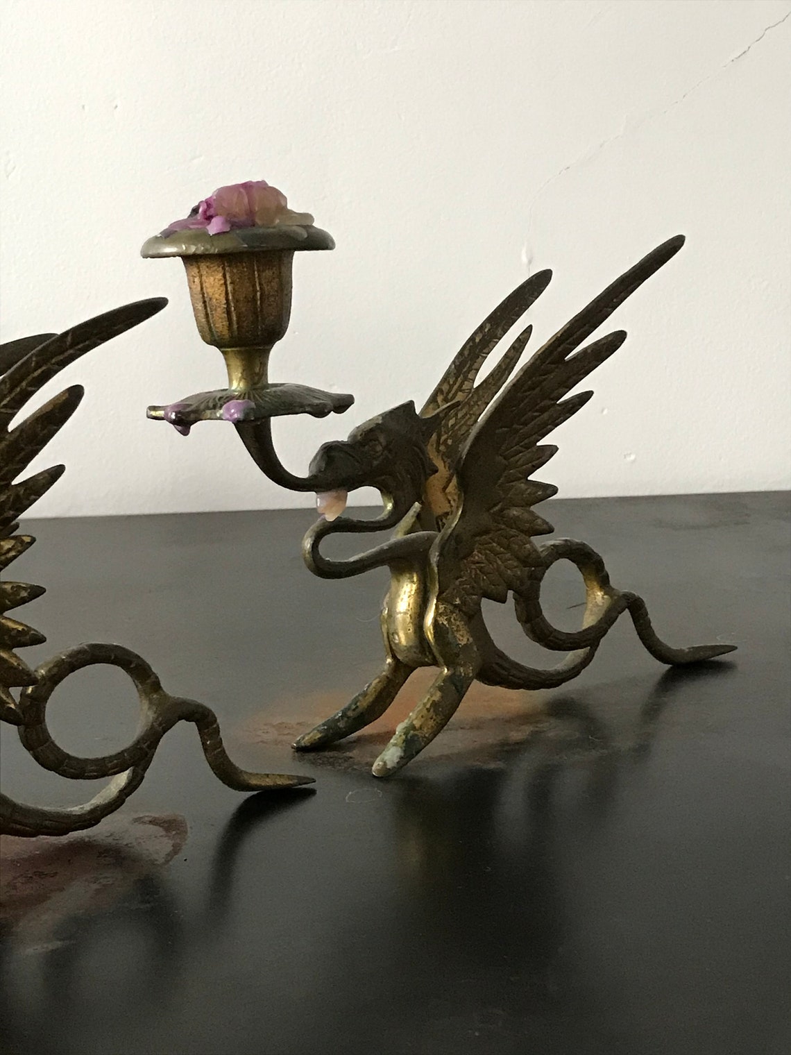 Vintage Brass Dragon Candle Holder/griffin Candlestick Holder Etsy