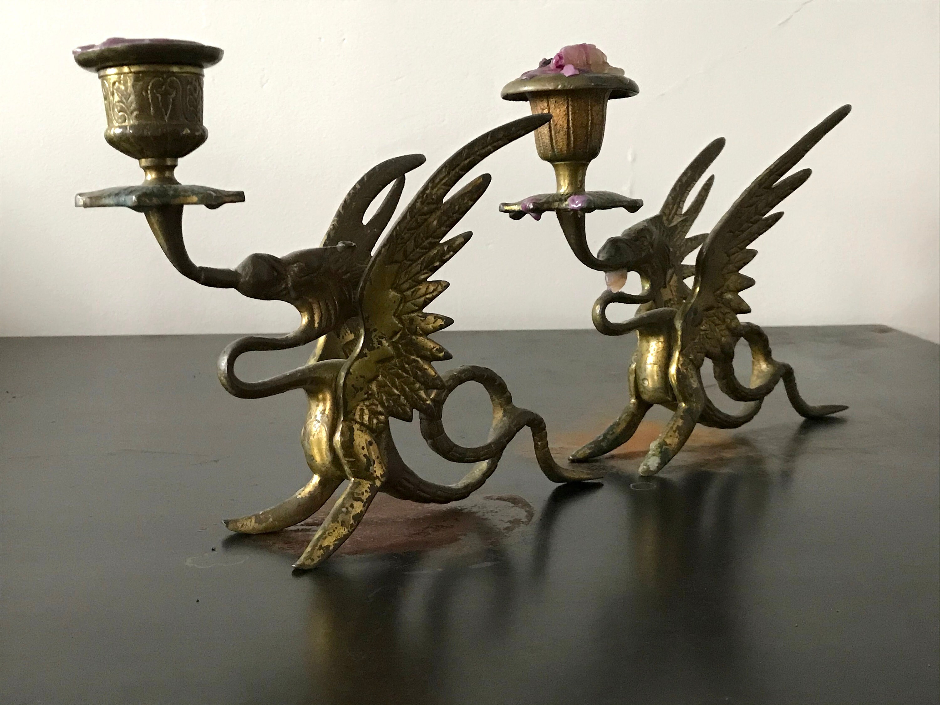 Vintage Brass Dragon Candle Holder/griffin Candlestick Holder Etsy