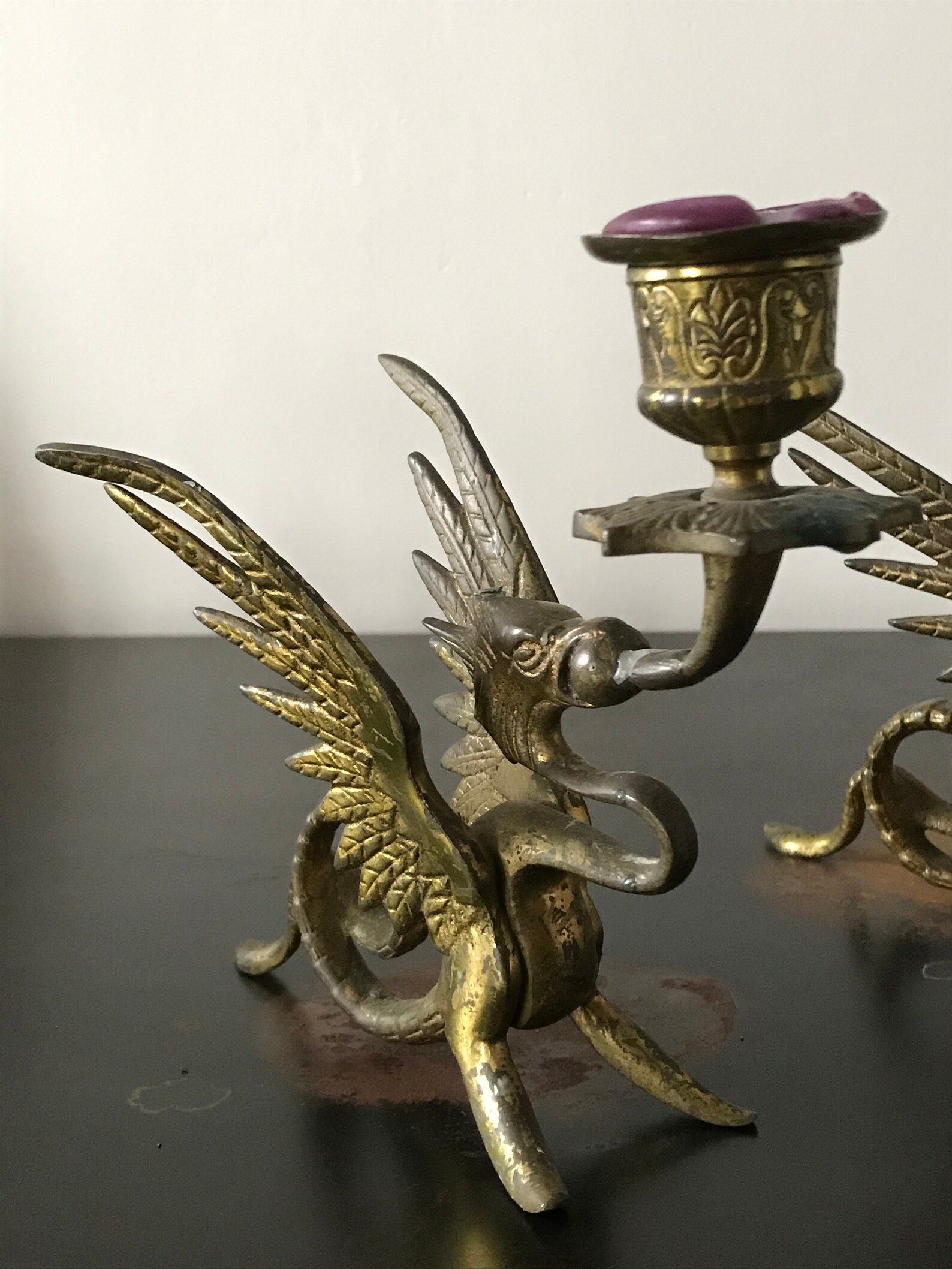 Vintage Brass Dragon Candle Holder/griffin Candlestick Holder Etsy
