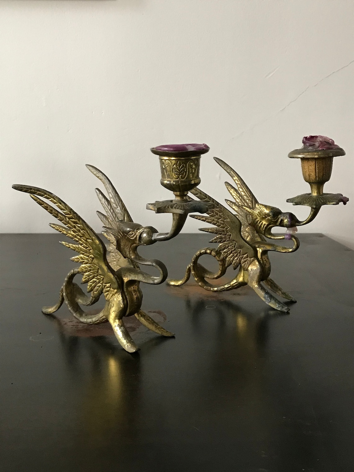 Vintage Brass Dragon Candle Holder/griffin Candlestick Holder Etsy
