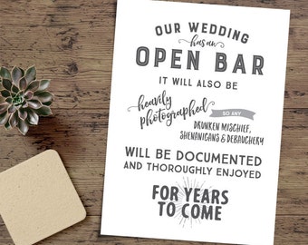 Printable Wedding Bar Signage, Funny Wedding Sign - INSTANT DOWNLOAD