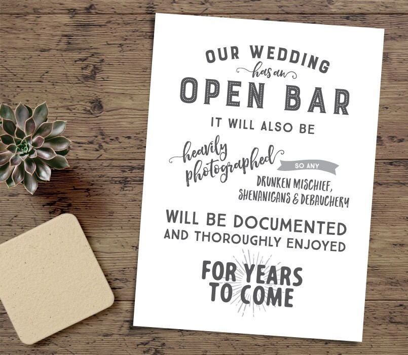 Printable Wedding Bar Signage Funny Wedding Sign INSTANT Etsy