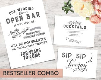 Three-Pack Printable Wedding Bar Sign Templates, Funny Bar Signage - INSTANT DOWNLOAD