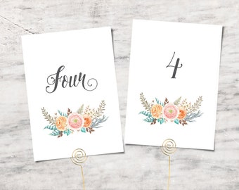 Plantilla de número de mesa imprimible, tarjetas de flores de Ranunculus, números de mesa de boda - DESCARGA INSTANTÁNEA