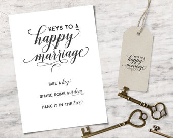 Keys to a Happy Marriage Printable, DIY Wedding Printable, Wedding Advice Printable - INSTANT DOWNLOAD