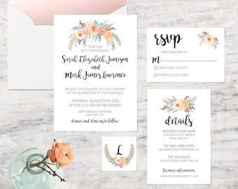 Printable Ranunculus Wedding Invitations, Flower Wedding Invitation Template - INSTANT DOWNLOAD