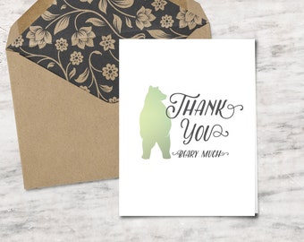 Thank You Card Printable, Thank You Beary Much, Greeting Card Printable - INSTANT DOWNLOAD