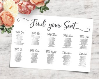 12x18" Printable Wedding Seating Chart, Wedding Place Card Alternative - INSTANT DOWNLOAD