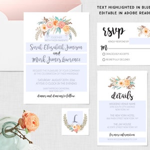 Printable Ranunculus Wedding Invitations, Flower Wedding Invitation Template INSTANT DOWNLOAD image 2