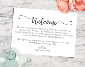 Printable Editable 5x7 Welcome Note, Destination Wedding Welcome Card - INSTANT DOWNLOAD