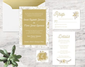 Printable Wedding Invitations, Gold Wedding Invitation Template - INSTANT DOWNLOAD