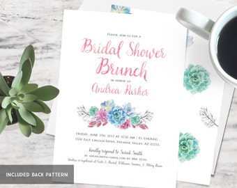 Watercolor Boho Succulent Bridal Shower Invitation