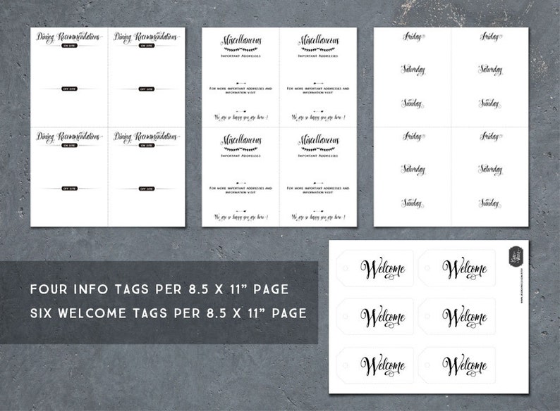 Wedding Welcome Bag Tag Templates, Printable Welcome Tag Templates, Wedding Favors INSTANT DOWNLOAD image 2