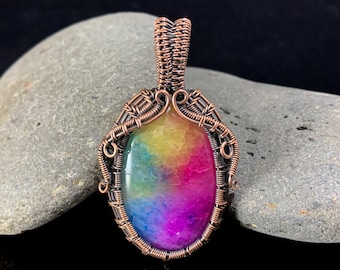 Rainbow Quartz Pendant, Wire Wrap Jewelry, Rainbow Necklace, Quartz Crystal, Copper Jewelry, Unique Gift, Gift for Her