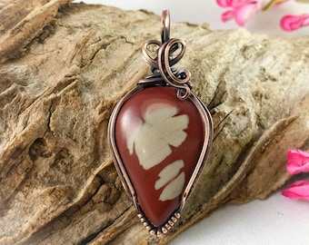 Wire Wrap Pendant Noreena Jasper Copper Jewelry Red Stone Earthy Natural Gift for Her