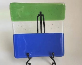Fused Glass Plate in Blue, Clear and Green