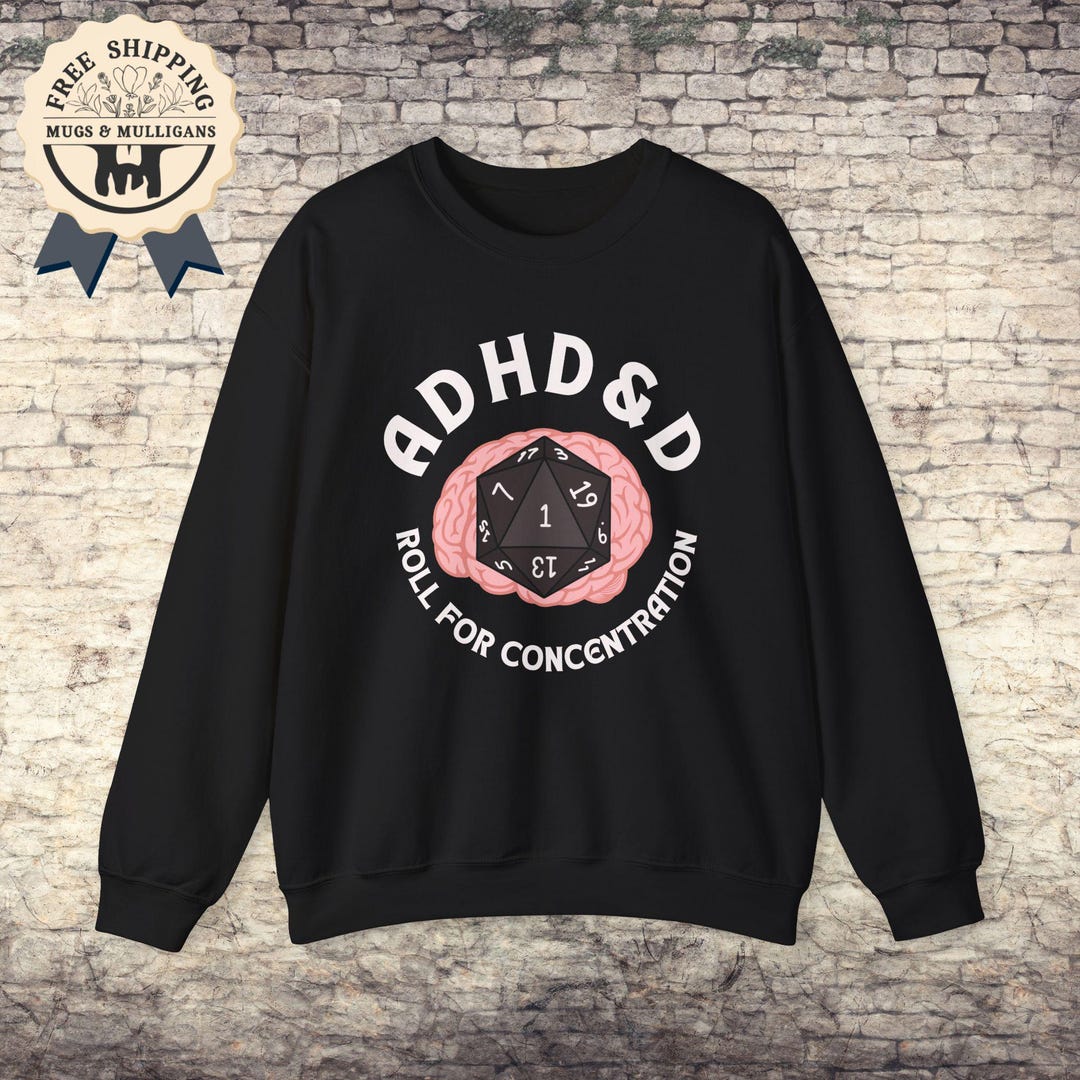 ADHD&D Sweater, Dungeons and Dragons D20 Crewneck, Gamer Gift, Unisex ...