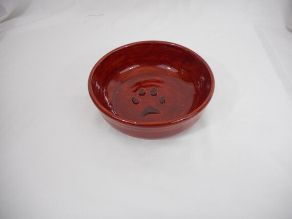 red ceramic dog bowl