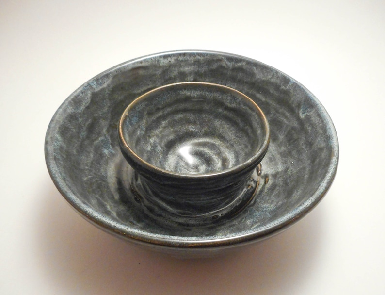 Speckled Blue Chip and Dip Stoneware Ceramic Serving Bowl Kitchenware Handmade Pottery Hand Painted Hand Thrown Entertaining B0004