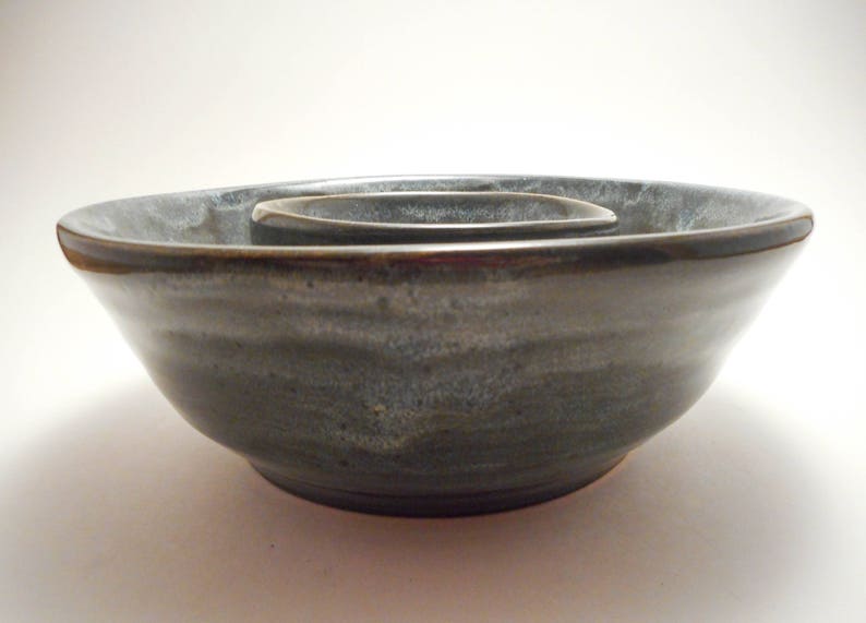 Speckled Blue Chip and Dip Stoneware Ceramic Serving Bowl Kitchenware Handmade Pottery Hand Painted Hand Thrown Entertaining B0004